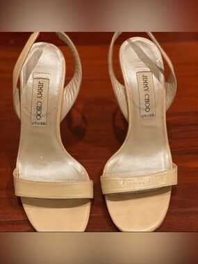 Jimmy Choo Nude Leather Open-Toe Slingback Heels